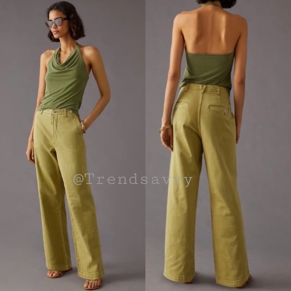 Anthropologie Pilcro Slouchy Chino Pants Olive Green Straight Leg Midrise Casual